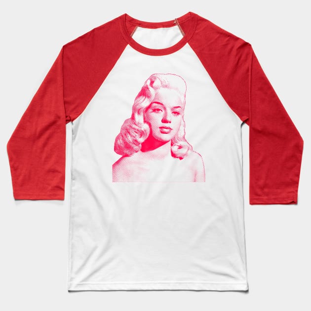 Diana Dors Retro Line Art Design Baseball T-Shirt by DankFutura